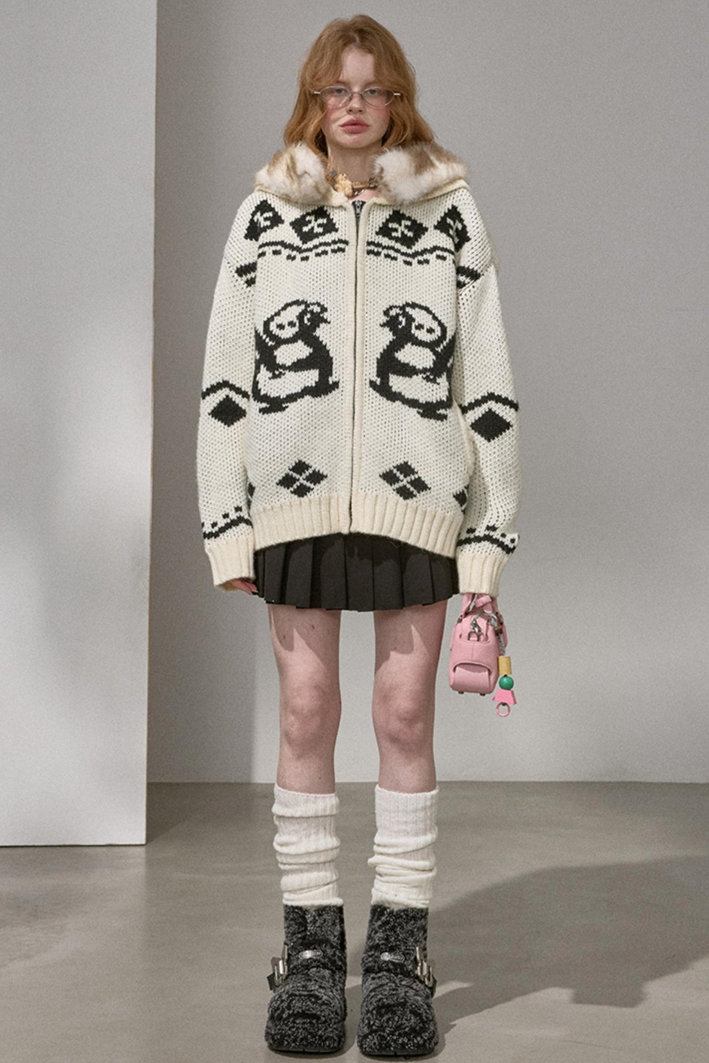 Detachable Fur Collar Knitted Cardigan