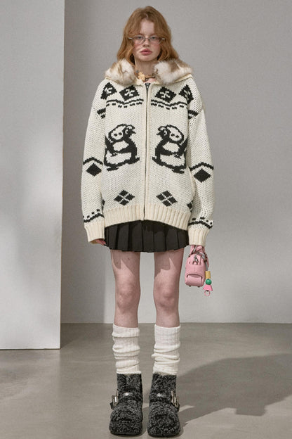 Detachable Fur Collar Knitted Cardigan