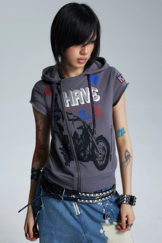 Color-Block Flutter Sleeve Hoodie