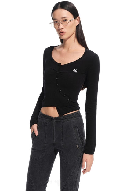 Blue Silk Asymmetrical Knit Top