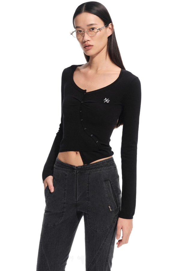 Blue Silk Asymmetrical Knit Top