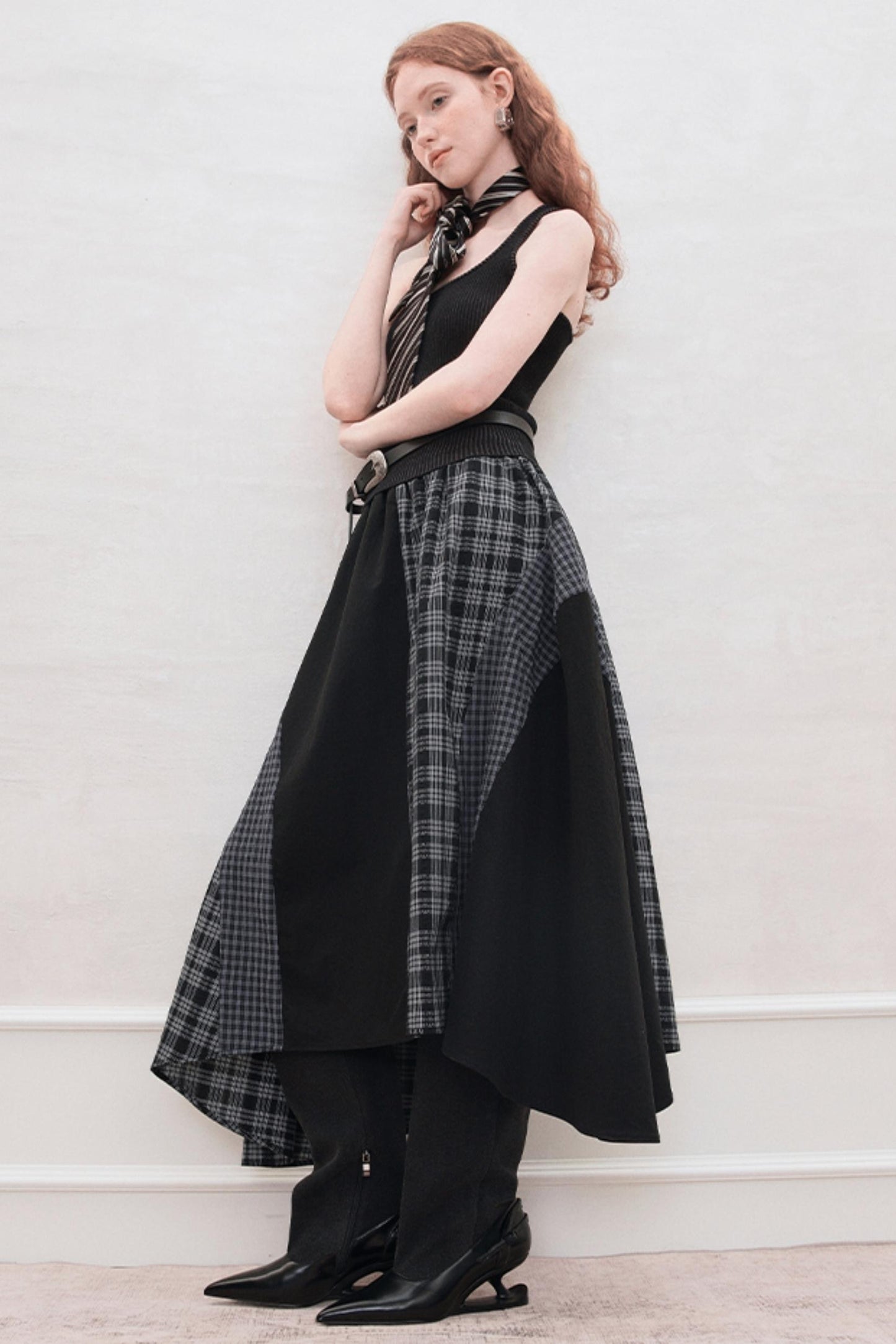 Long Check Panel Skirt