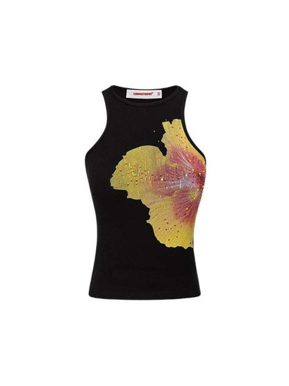 Summer Fruit Print Round Neck Slim Tank Top