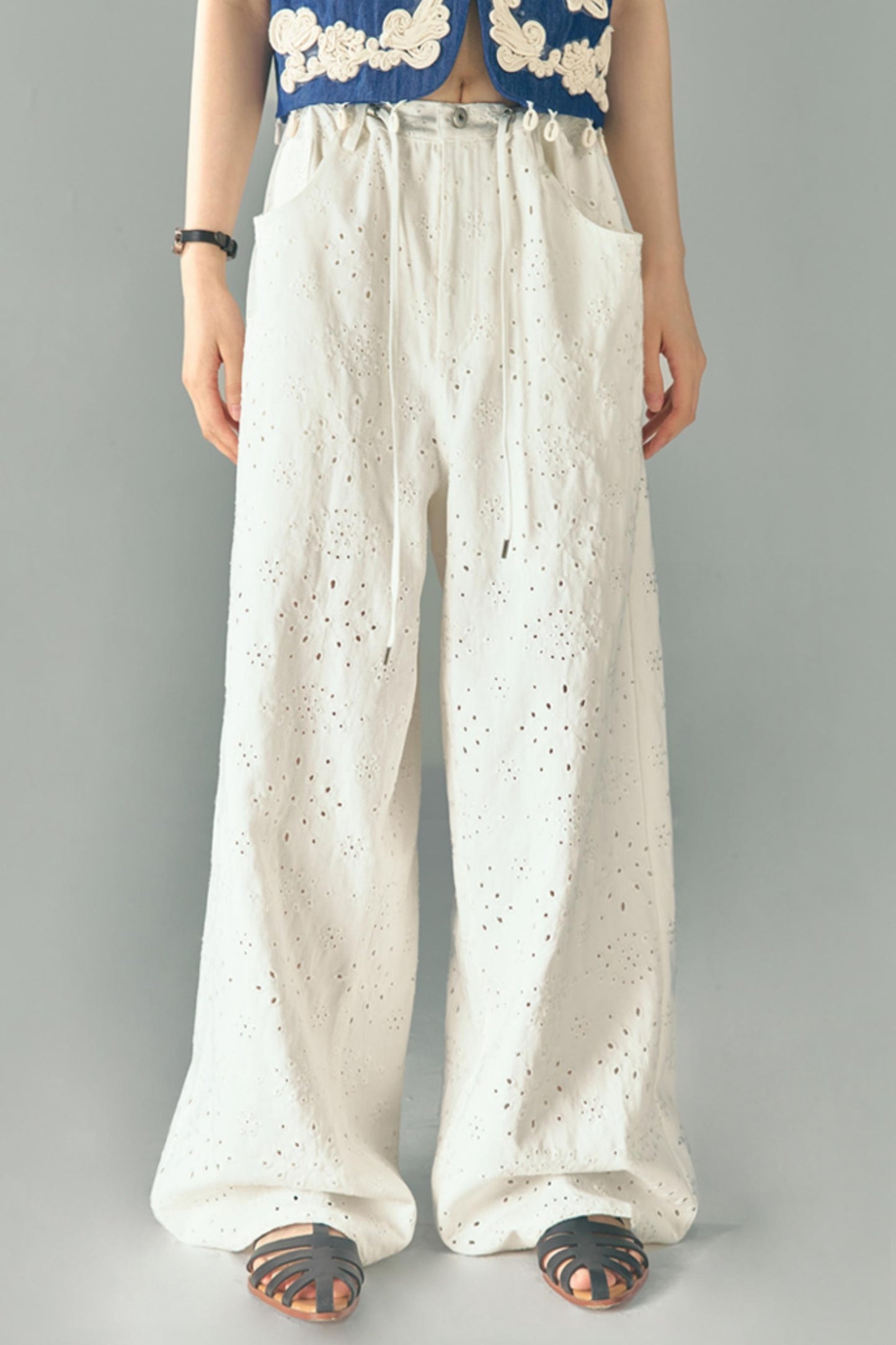 Breathe Between Flowers White Jeans