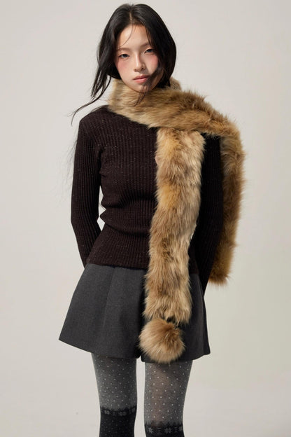 Detachable Corsage Turtleneck Sweater