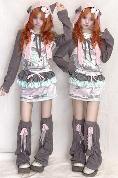 Polka Dot Lace Bow High Sock Cover