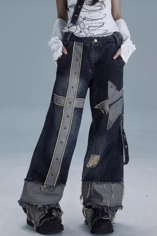 Denim Wide-Leg Trousers