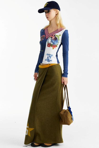 Olive Woolen Long Skirt