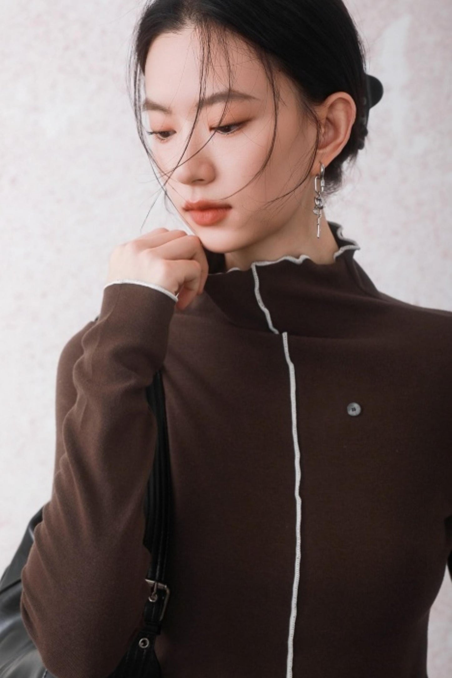 Cocoa Brown Half-Turtleneck Top