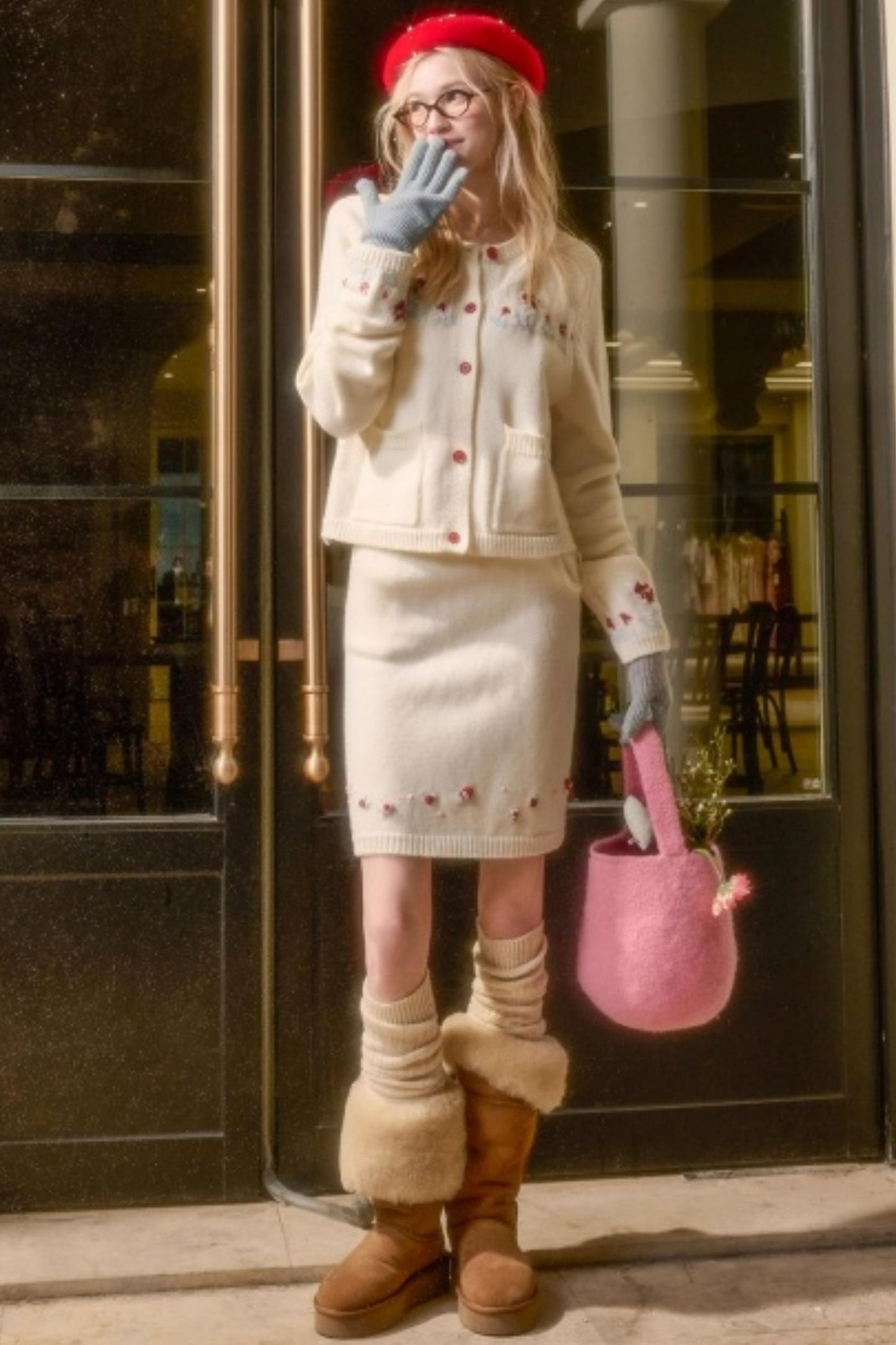 Snow Berry Wool Sweater Skirt Set-Up