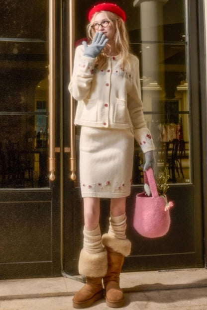 Snow Berry Wool Sweater Skirt Set-Up
