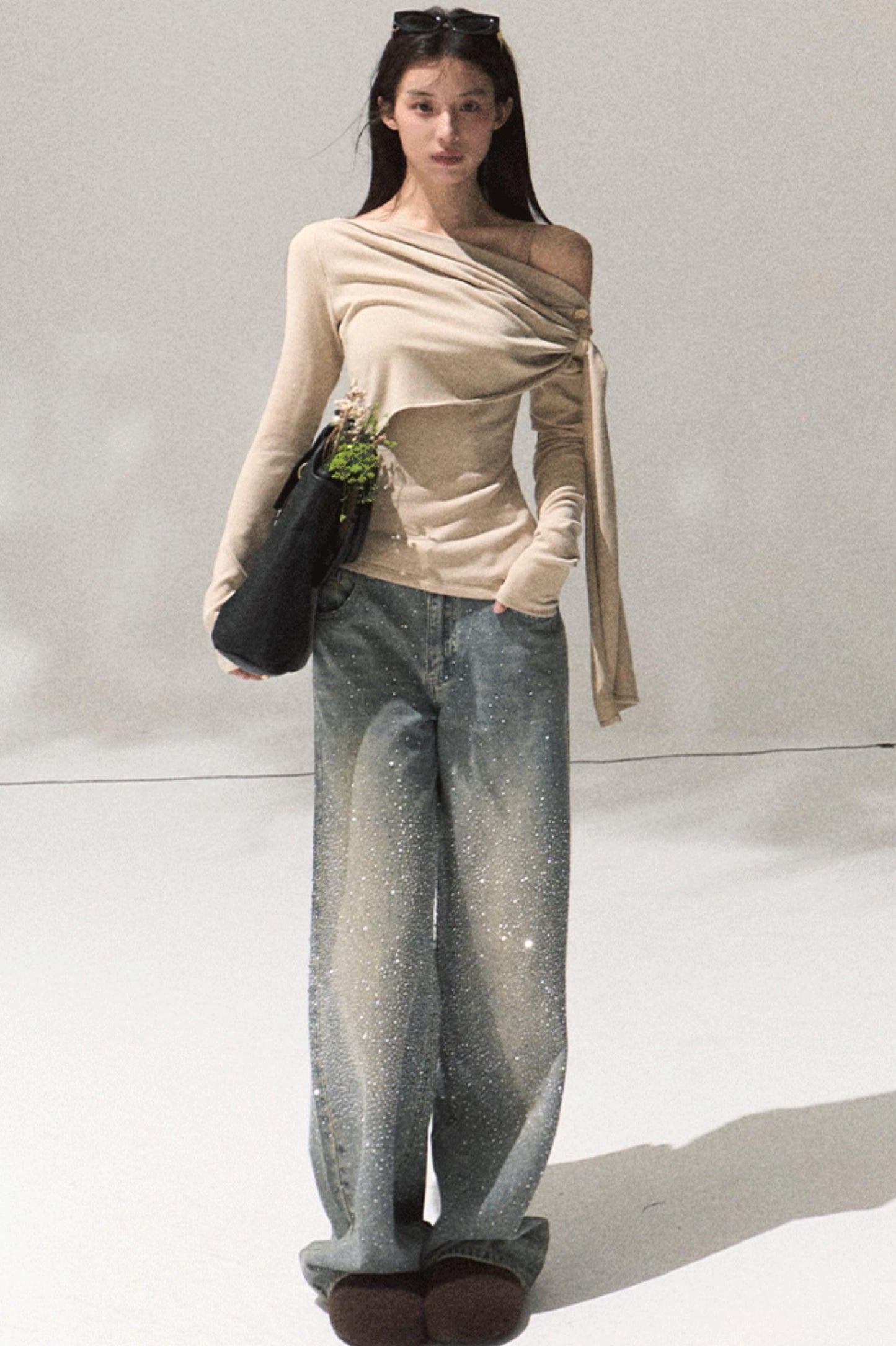 Ancient Shrine Collar Long Sleeve Knit Base Shirt