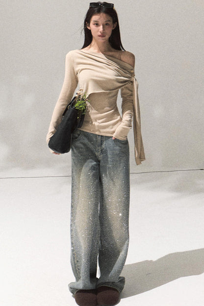 Ancient Shrine Collar Long Sleeve Knit Base Shirt