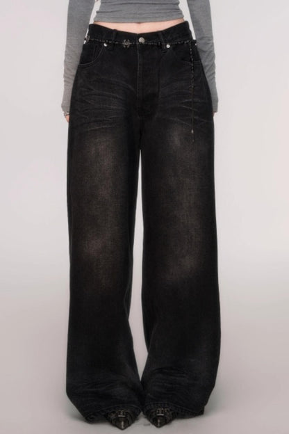 Washed High-Waisted Wide-Leg Jeans