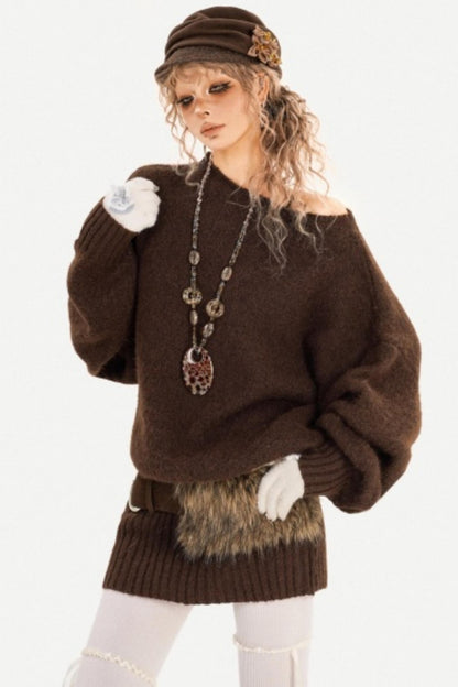 Purple Off-Shoulder Knit Dress