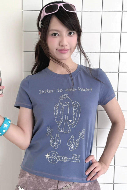 Navy Angel Rhinestone Top