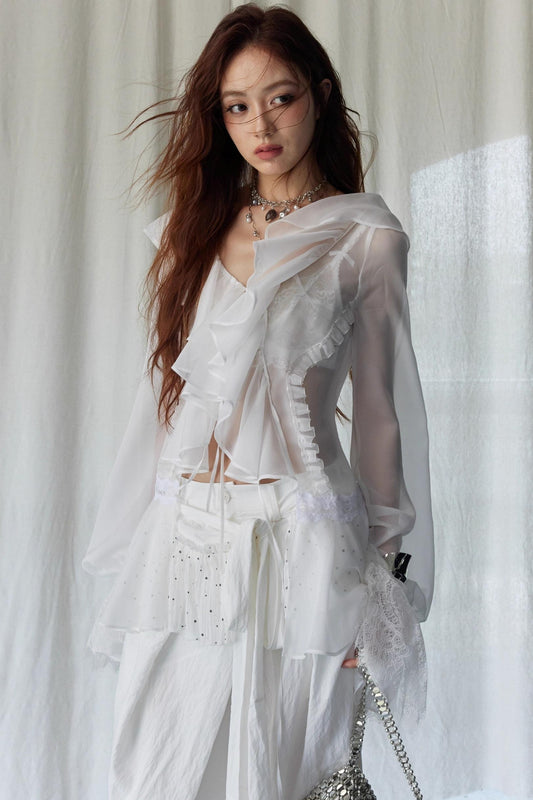 White Dream Sheer Ruffled Blouse