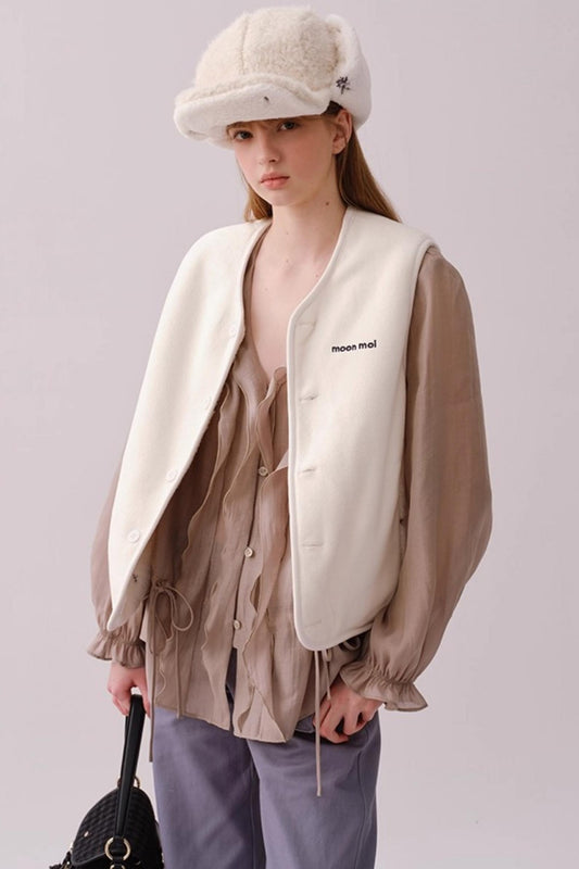 Reversible Floral Embroidered Vest Jacket