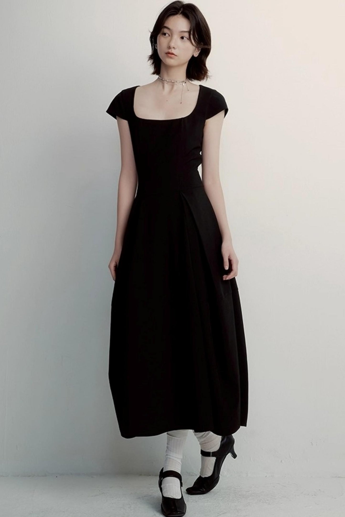 Cocoon Pleated Black Dress