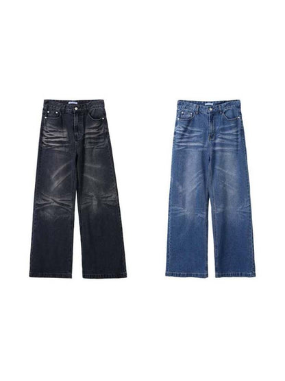 Wrinkle Processing Wide Washed Jeans