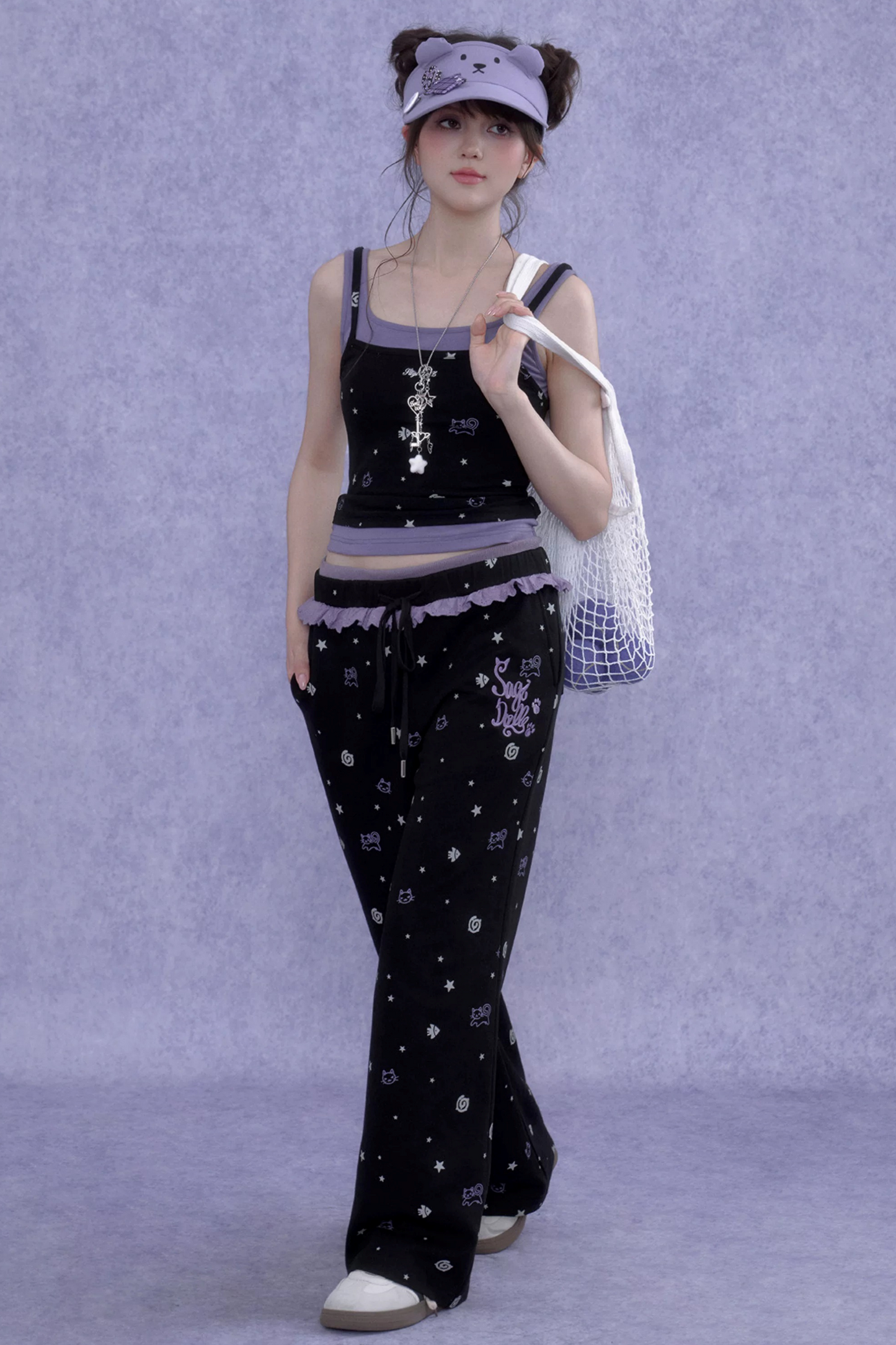 Black Purple Cutout Camisole Set-Up