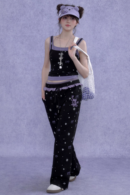 Black Purple Cutout Camisole Set-Up