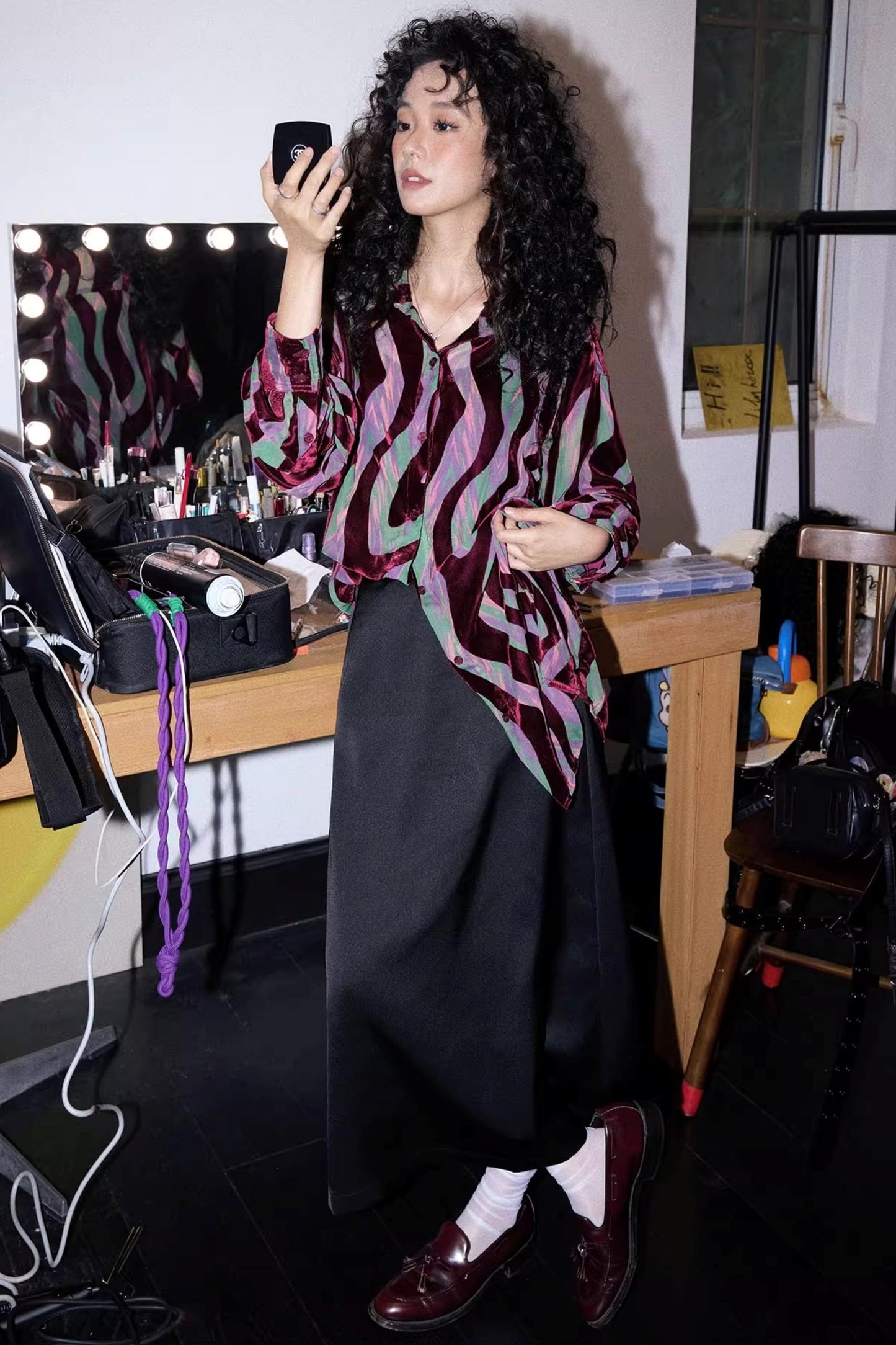 Retro Slim Shadow Velvet Shirt