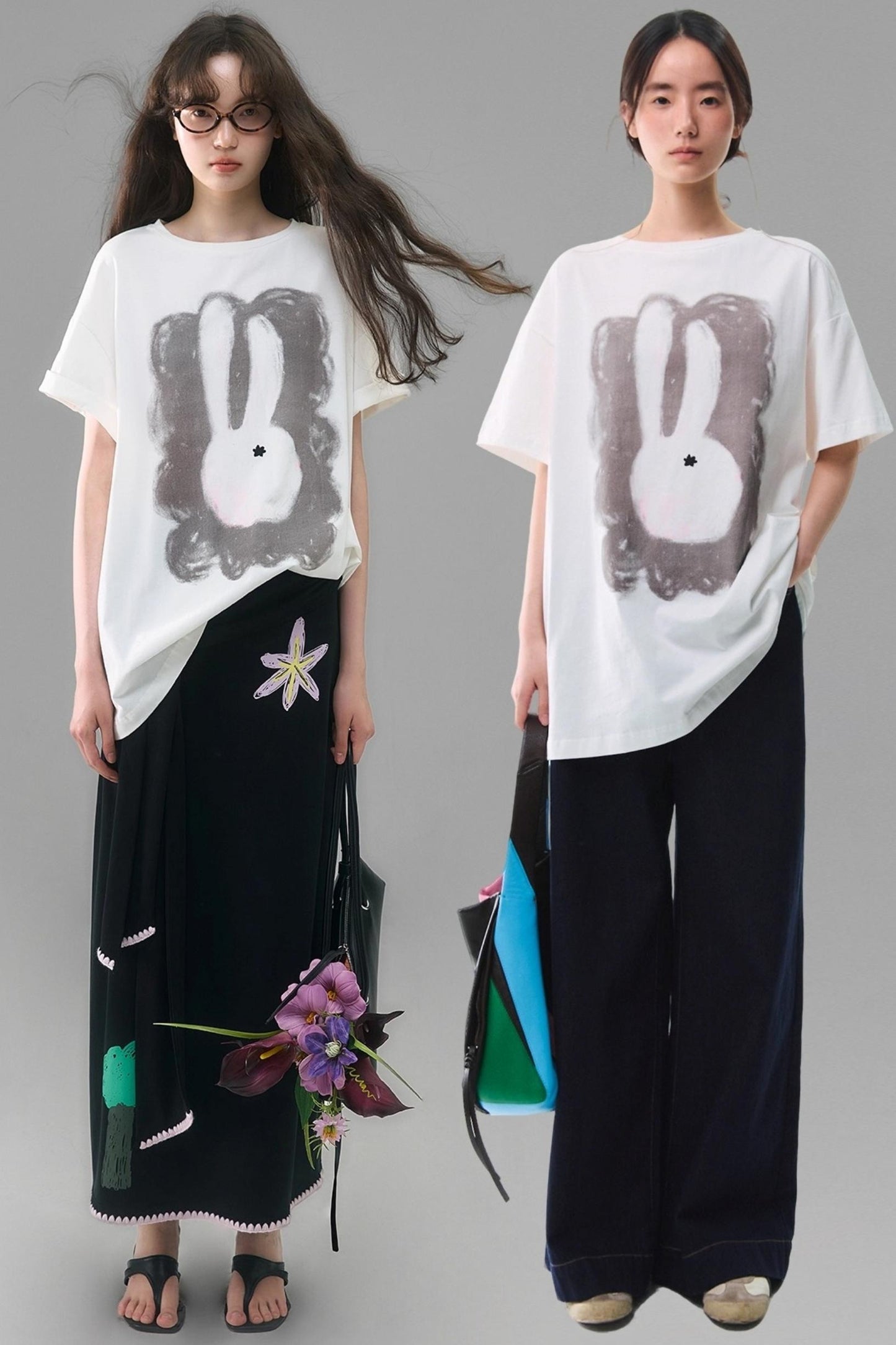 Rabbit Head Printed Cotton T-shirt