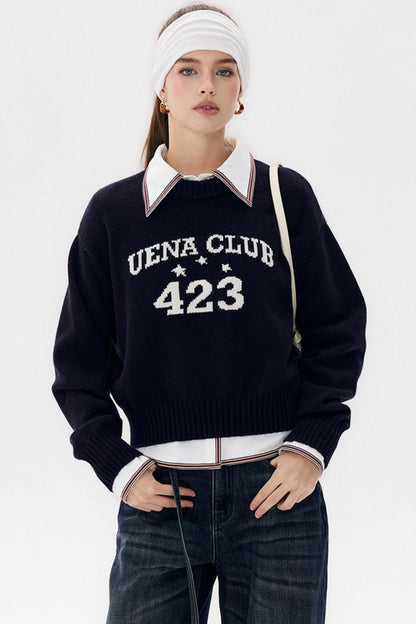 Navy Blue Wool Knit Sweater