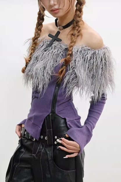 Hairy Slim Print Long Sleeve T-Shirt Knit