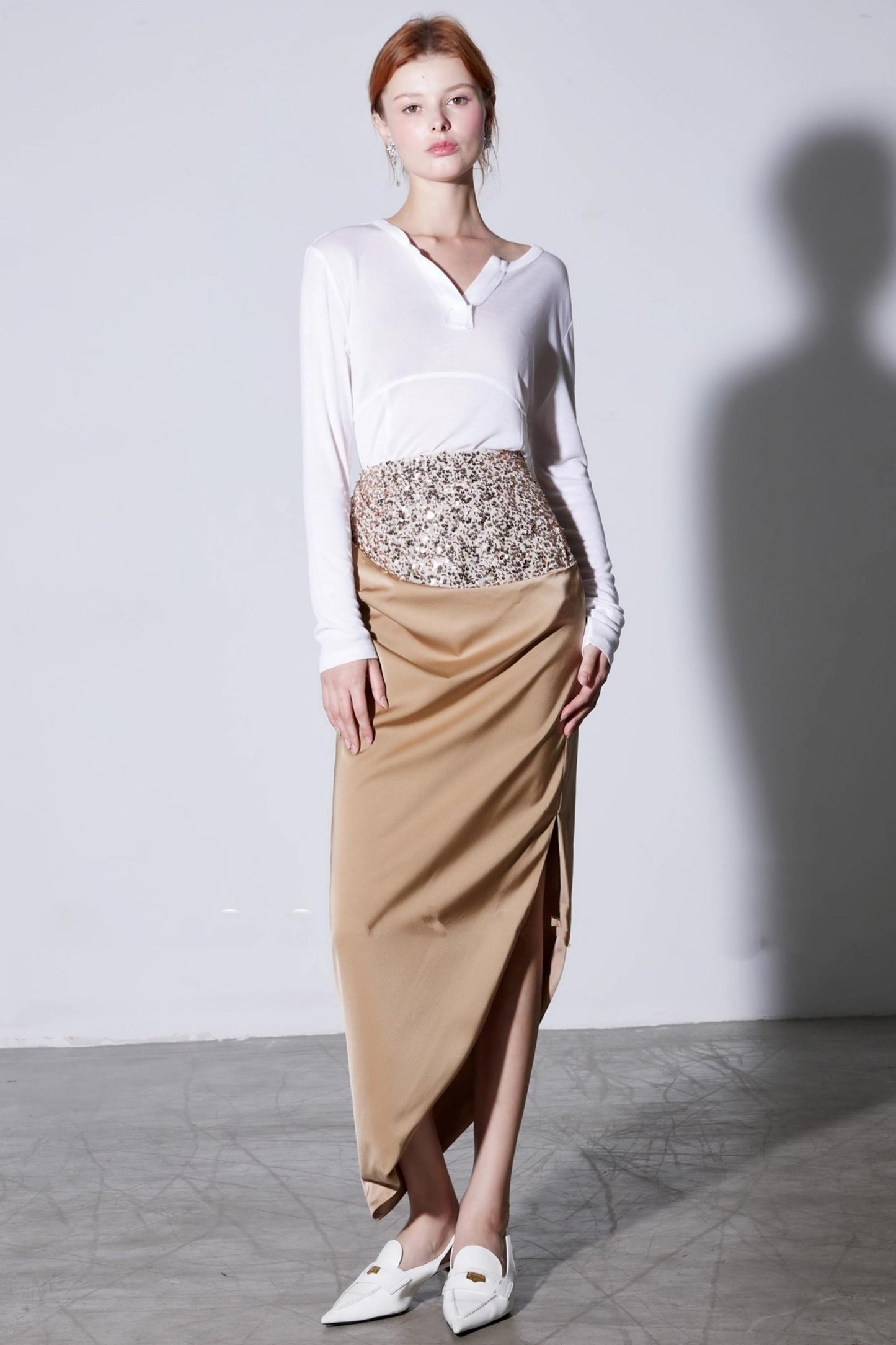 Autumn Pleated Sequin Satin Skirt
