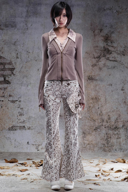 Vintage Leopard Print Flared Pants