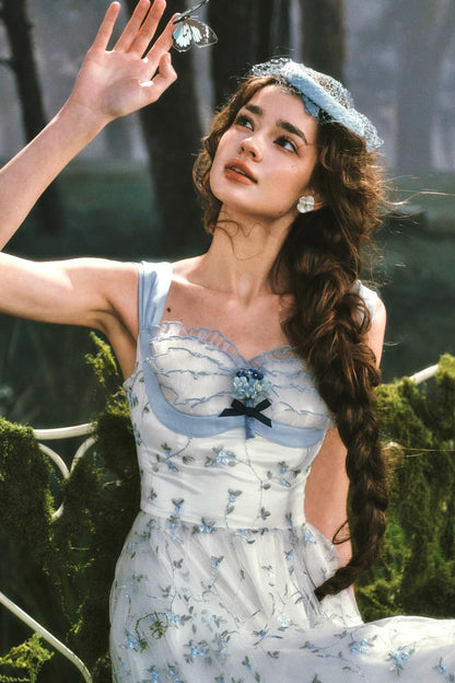 French Blue Crystal Lace Dress