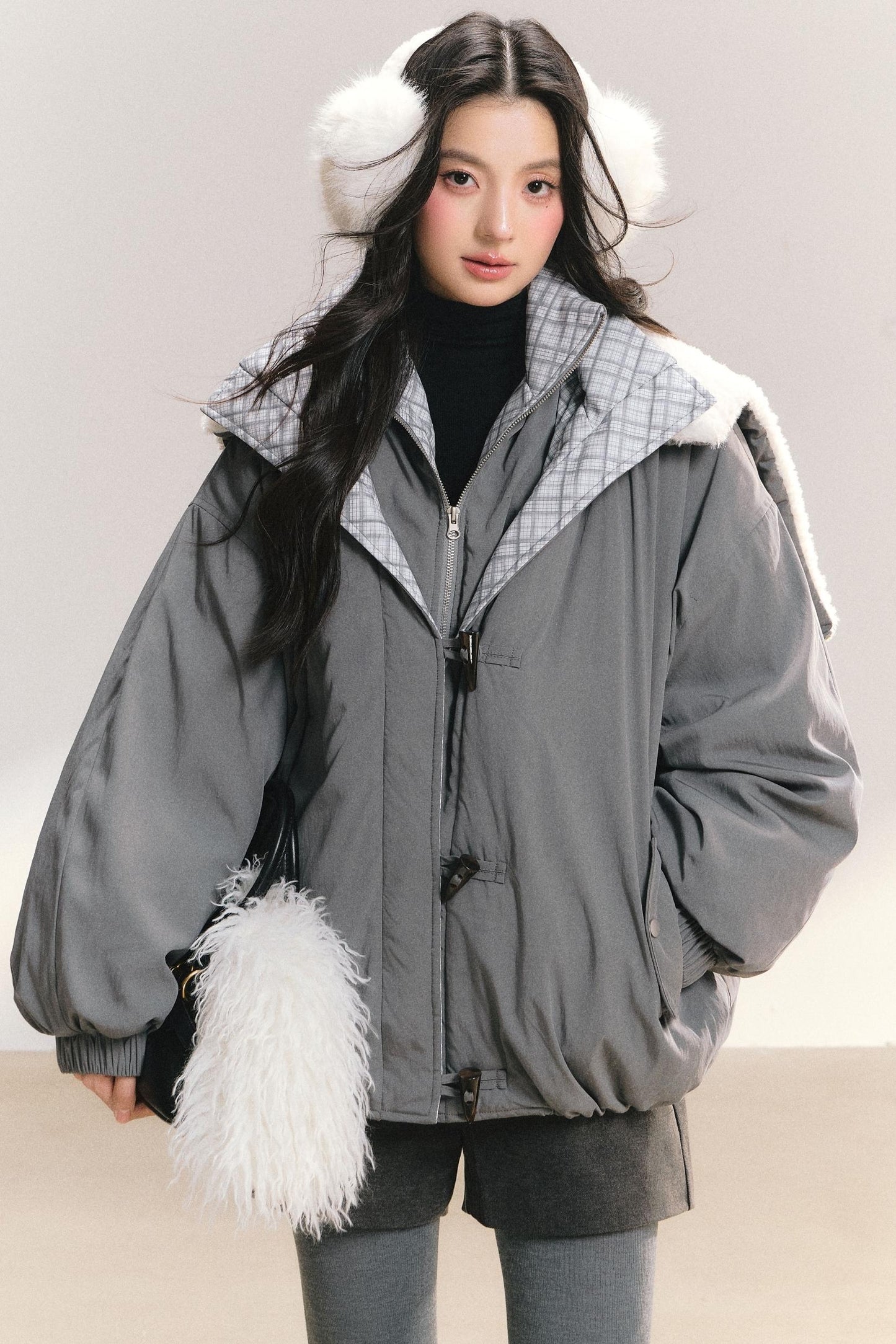 Snow Flakes Plaid Duffle Coat