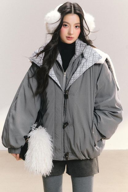 Snow Flakes Plaid Duffle Coat