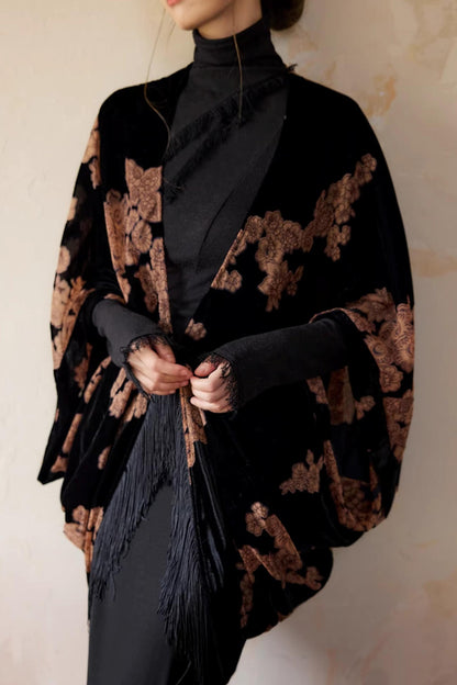 Embroidered Batwing Shawl Jacket