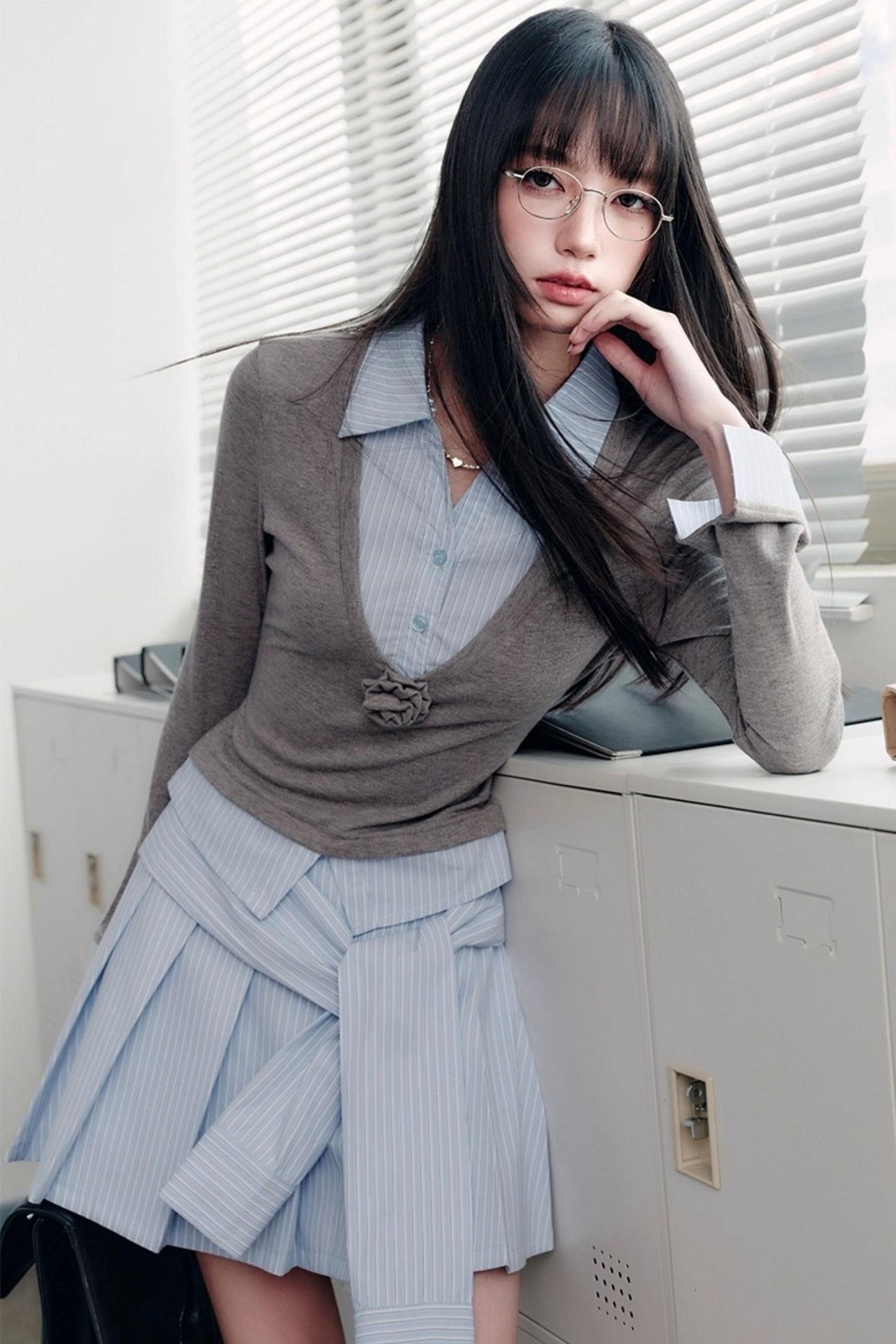 Blue Patchwork Shirt Set-Up