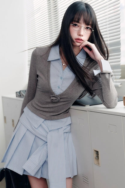 Blue Patchwork Shirt Set-Up