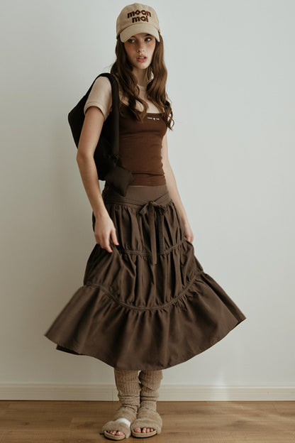 American Retro Suede Spliced Belt Umbrella Skirt