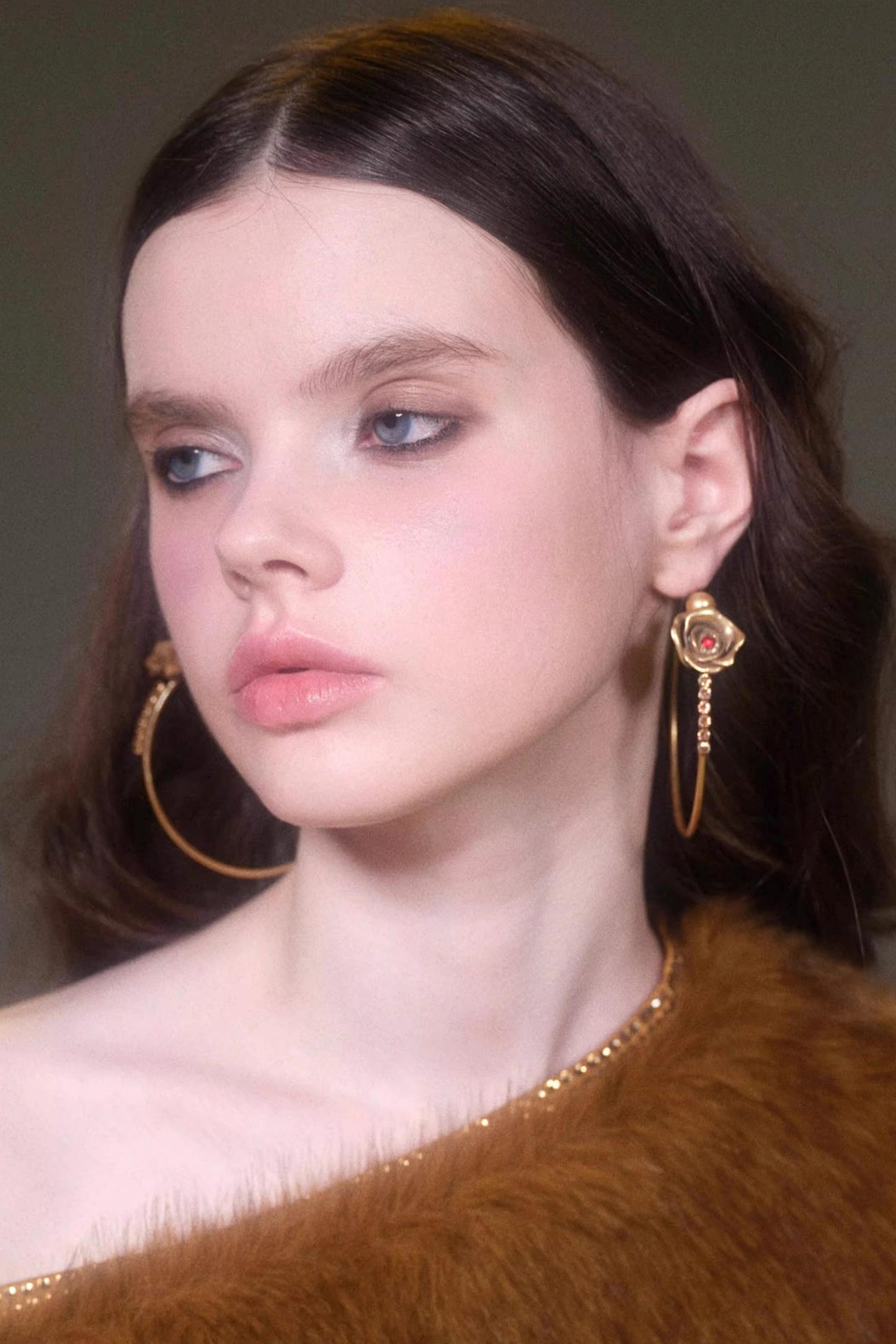 Vintage Rose Zircon Hoop Earrings