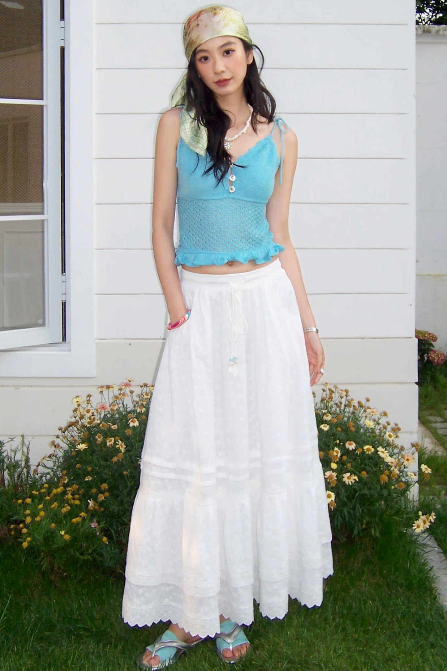 Wool Sequin Ruffle Knit Top
