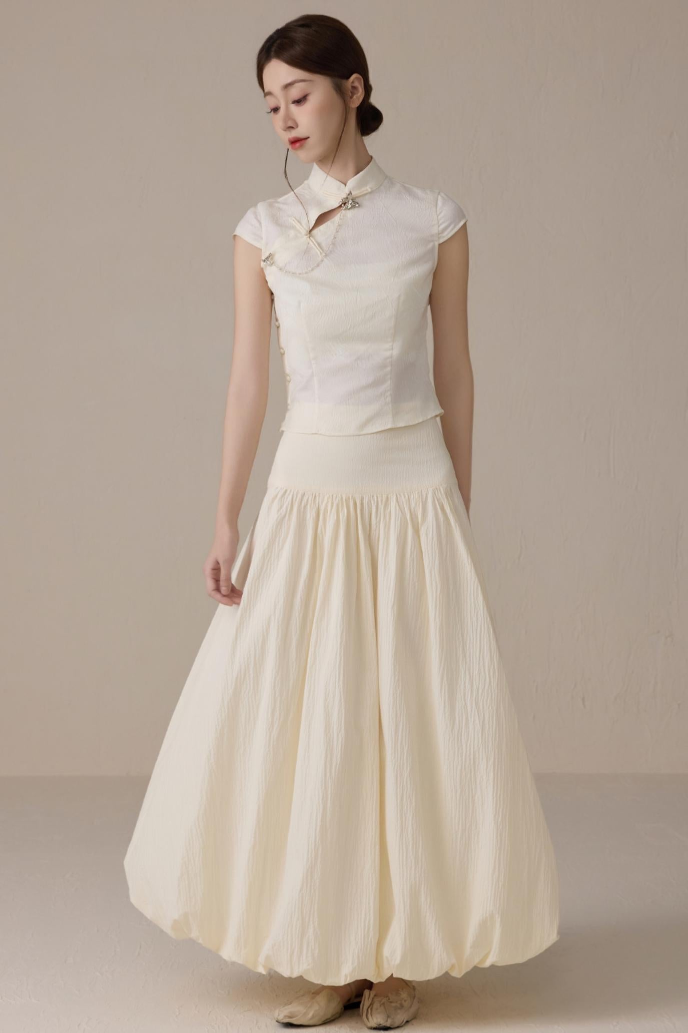 Beige Short Sleeve Top