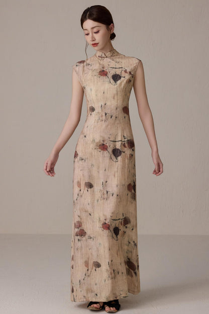 Slim Waist Floral Cheongsam Dress