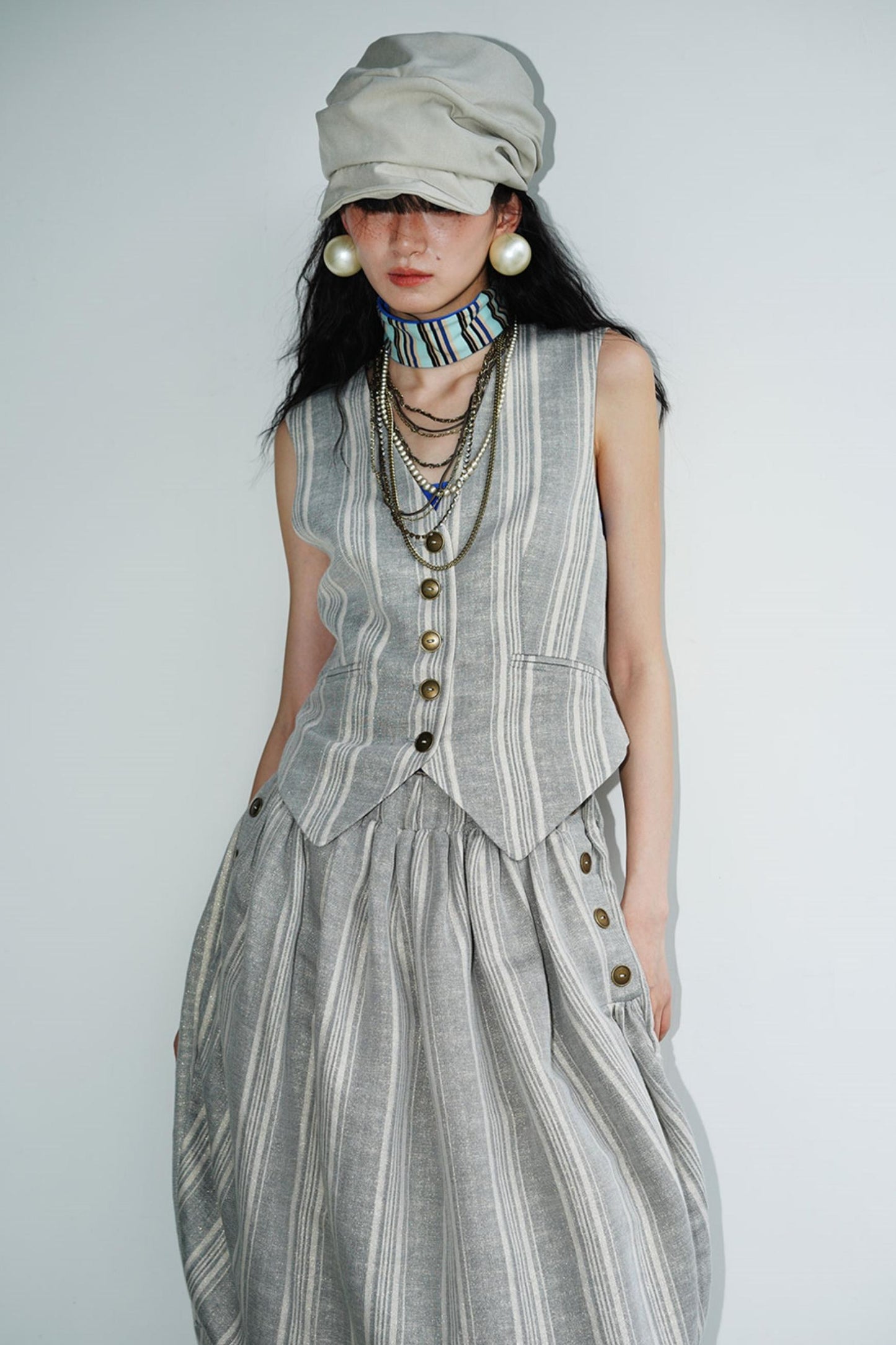 Slim Vintage Linen Layered Vest