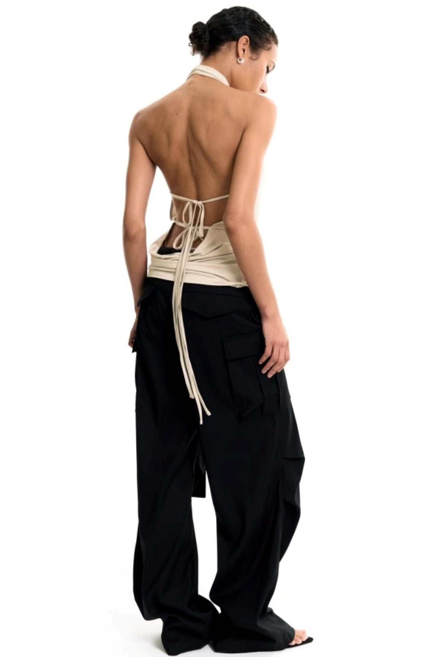 Chain-Tie Halterneck Swing-Neck Camisole Top