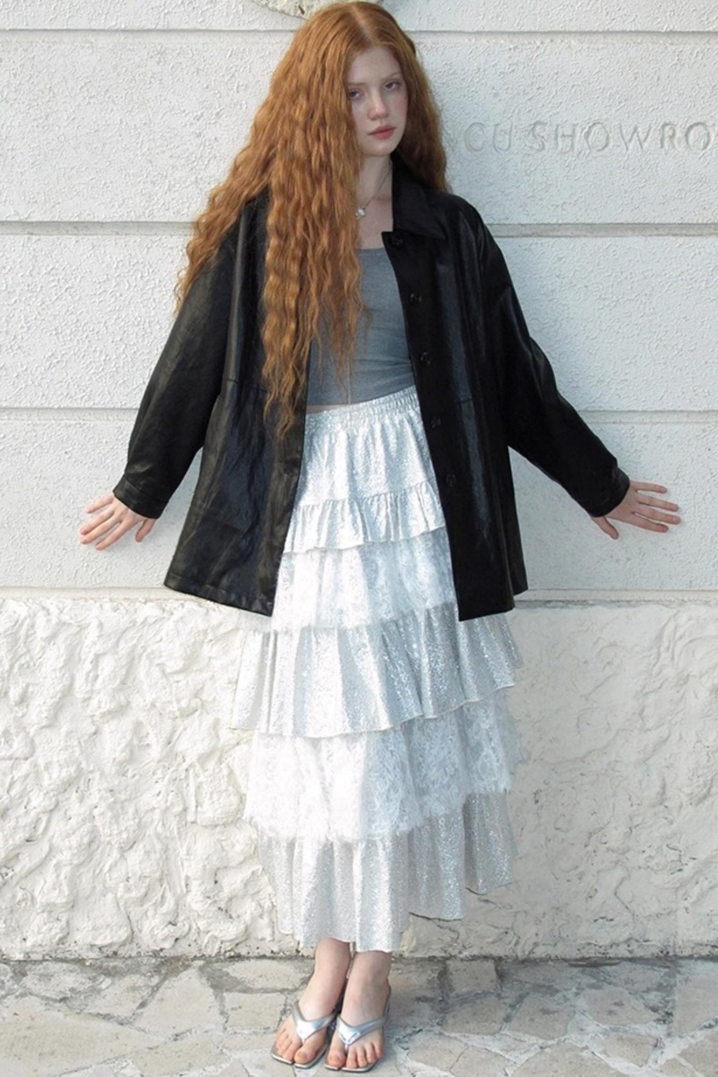 Glitter Panelled Lace Oversized Skirt