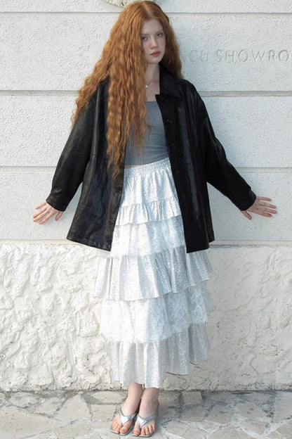 Glitter Panelled Lace Oversized Skirt