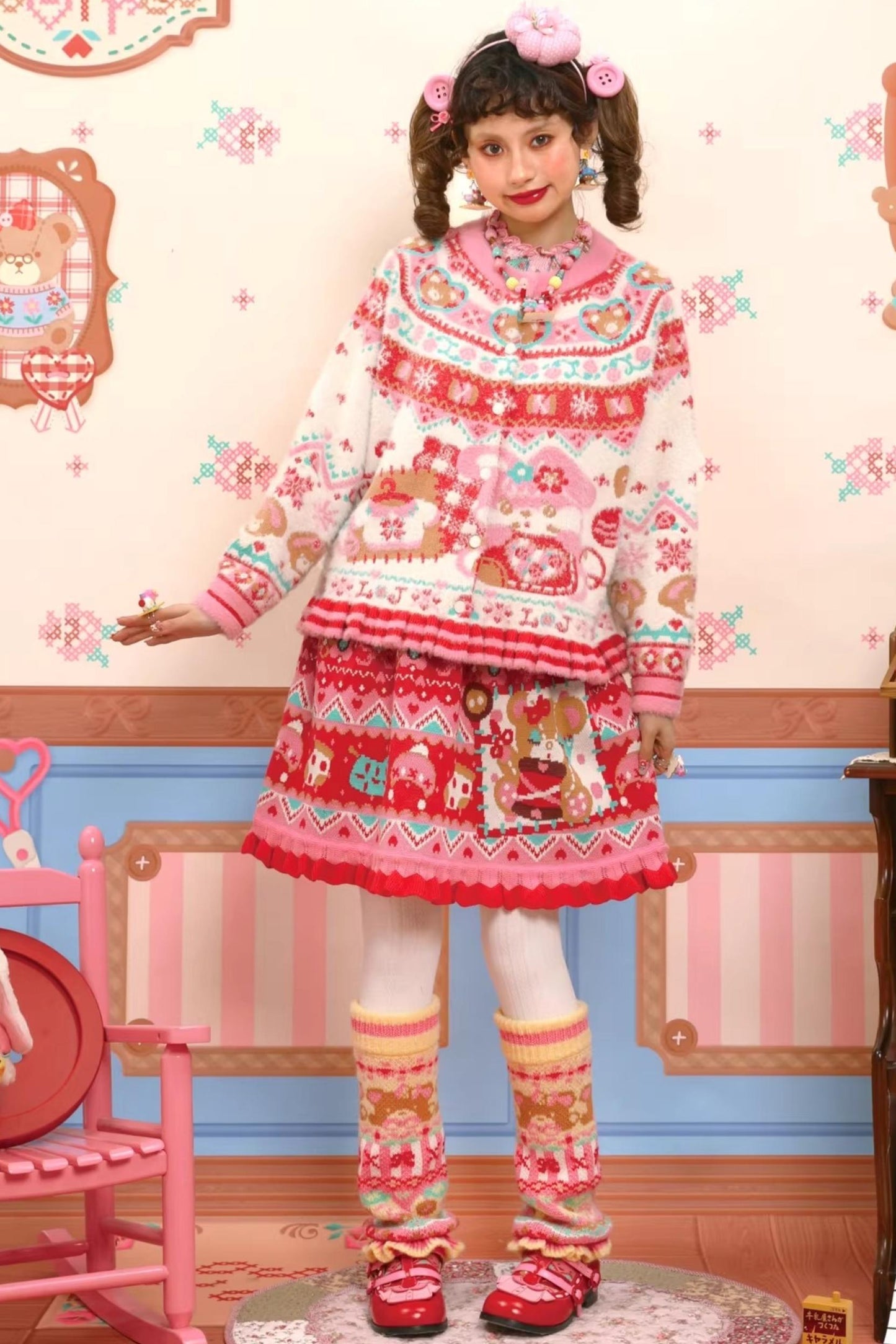 Yellow-Pink Lace Knit Warmers