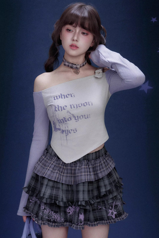 Gray-Purple Off-Shoulder Top