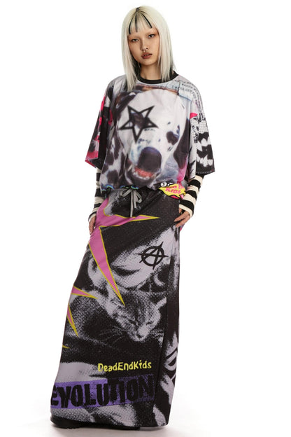 Punk Retro Printed Sweatshirt Skirt